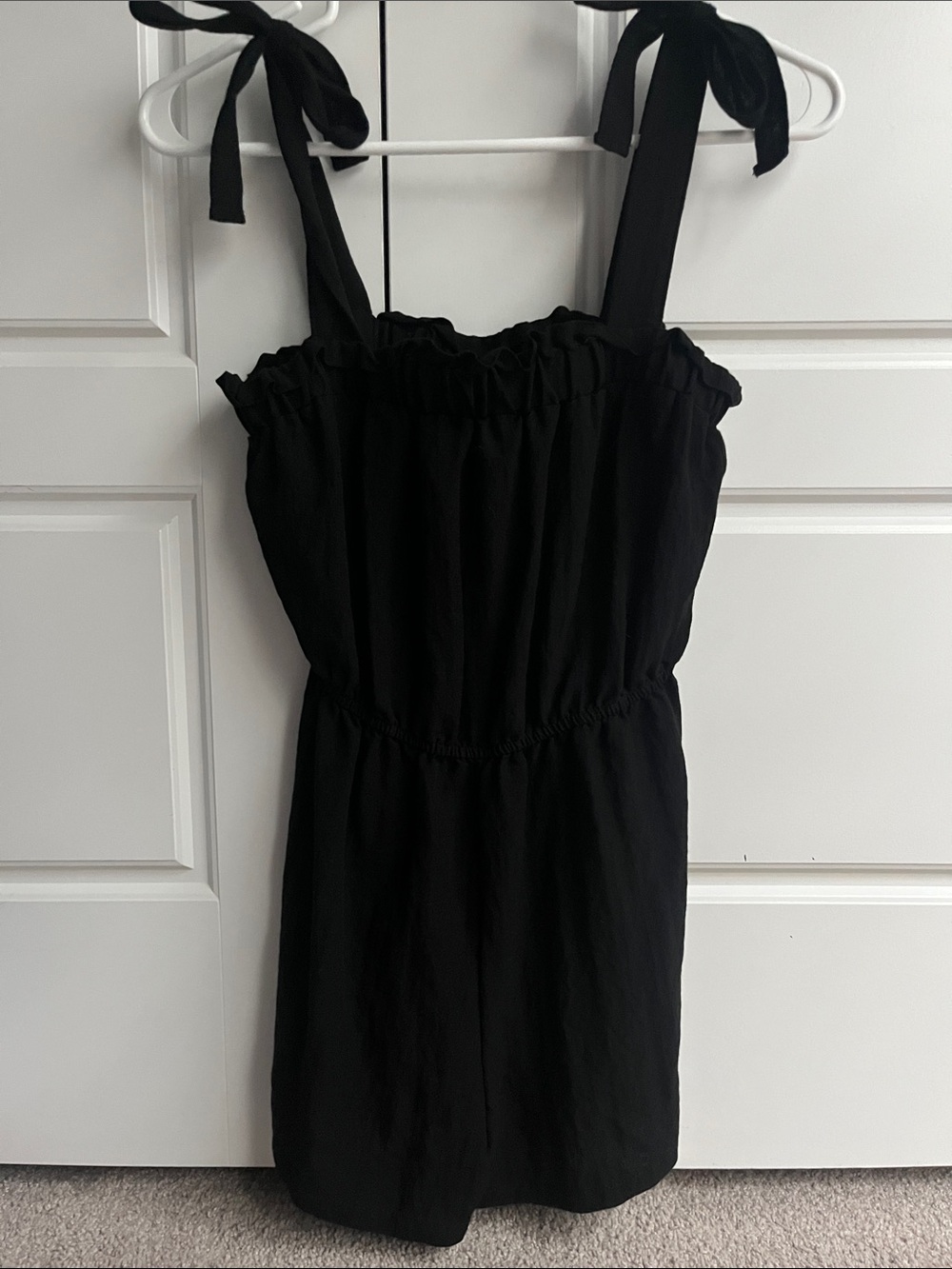 Black Tie-Shoulder One-Piece Romper